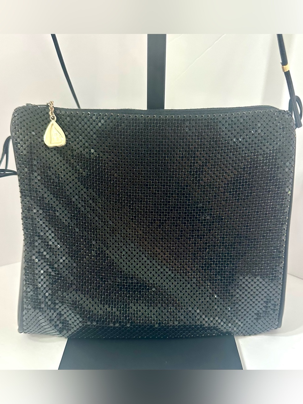 Vintage Whiting & Davis Black Metal Mesh Evening Bag 1980’s Retro Glam EUC Disco